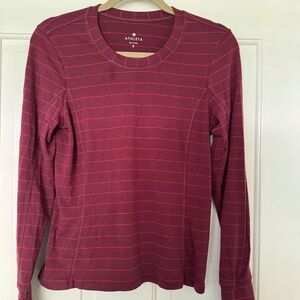 Athleta Women's Long Sleeve Striped Chi Shirt in Size Medium Maroon/Burgundy
